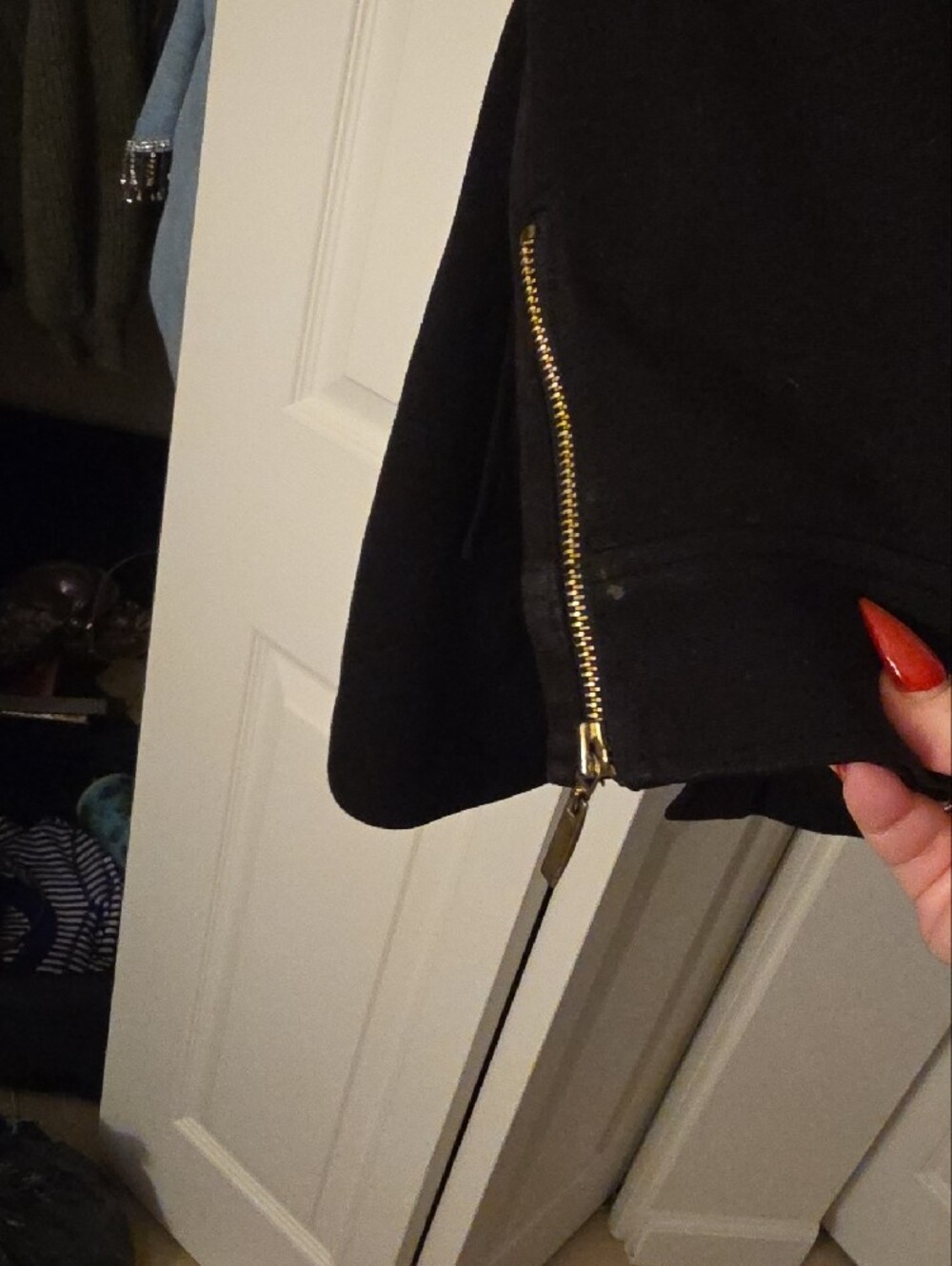 INC International Concepts Black Military-Style Pea Coat with Gold Zippers - Picture 6 of 9